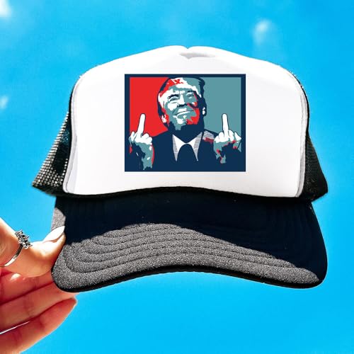 Image of TeesAndTankYou Trump Middle Fingers Foam Trucker Cap Adjustable Mesh Back Hat
