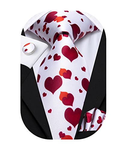 Hi-Tie Herren Krawatte Rotes Herz Schöne Krawatten Gewebte Seide Krawatten Einstecktuch Manschettenknöpfe Abschlussball Hochzeit Formelle Krawatten Sets Cover