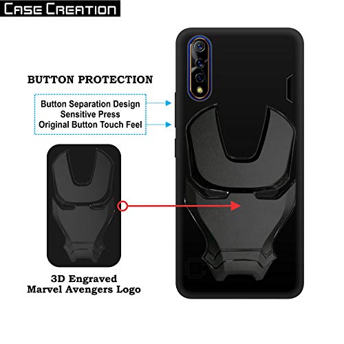 Image of COVERLY Official 3D Smooth Feel Avenger Logo Mask Soft Rugged Grip Iron Man Engraved Cartoon Movie Engraved Silicone Rubber Matte Back Cover for Xiaomi Redmi 9A / Redmi 9A - HD Black Avenger