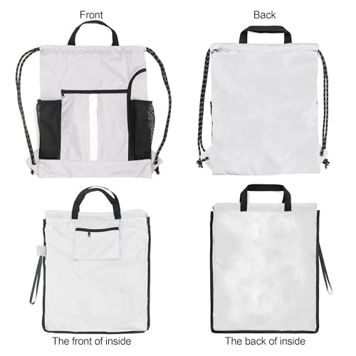 Image of BeeGreen White Drawstring Backpack Bag Sports Gym Backpack with Shoe Compartment and Two Water Bottle Holder for Men Women Large String Athletic Sackpack Workbag White