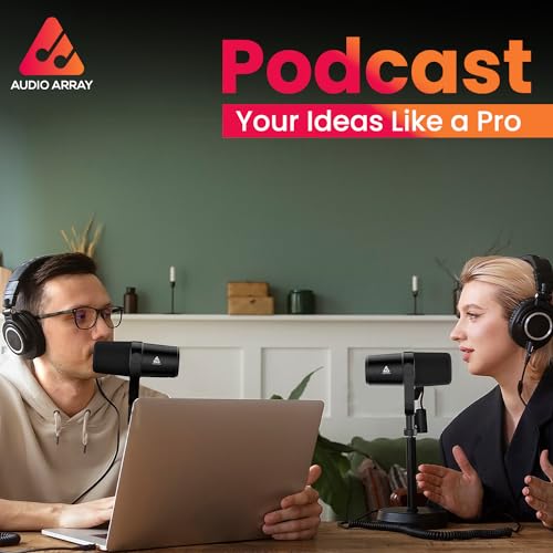 Image of Audio Array AM-C44 Pro XLR /USB Professional Dynamic Microphone Kit | Built-in Monitoring | One Touch Mute & Volume Control | 192kHz /24bit Full Metal Build | 2M XLR & USB Cable | Streaming & Podcasting