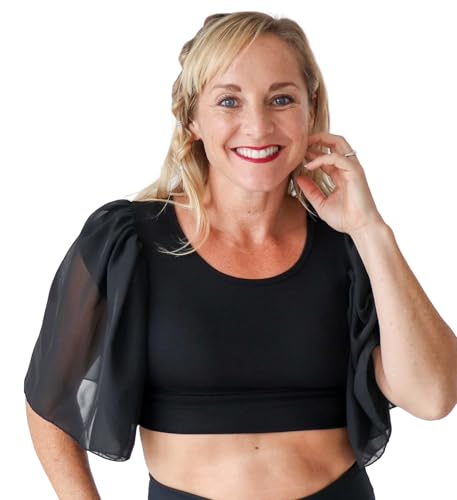HALFTEE Waterfall Sleeve Layering Tee | Crop Tops for Women & Teens | Black | 1X