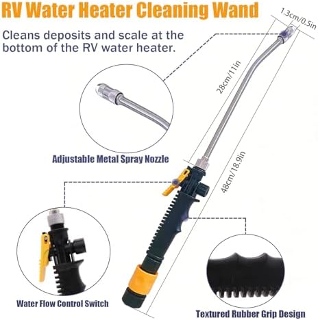RV Water Heater Tank Rinser, Metal Tube Flusher Wand with Jet Nozzle, Remove Sediment & Scale from Bottom of Camper, Travel Trailer and Motorhome Water Heater Tanks