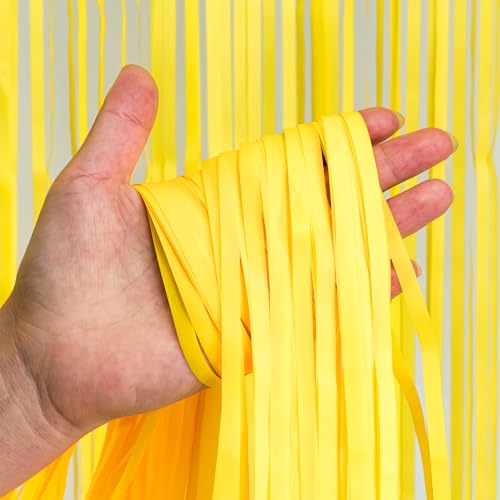 Image of Yellow Streamers Party Backdrop - GREATRIL Foil Fringe for Pineapple /Lemon /Truck /Race Birthdays Party Decoration - 3.2ft X 8.2ft - 2 Packs