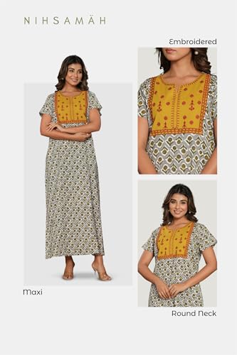 Image of NIHSAMAH Cotton Nighty for Women - Printed Stylish Night Gown, Comfortable Sleepwear Long Nightwear, Maxi