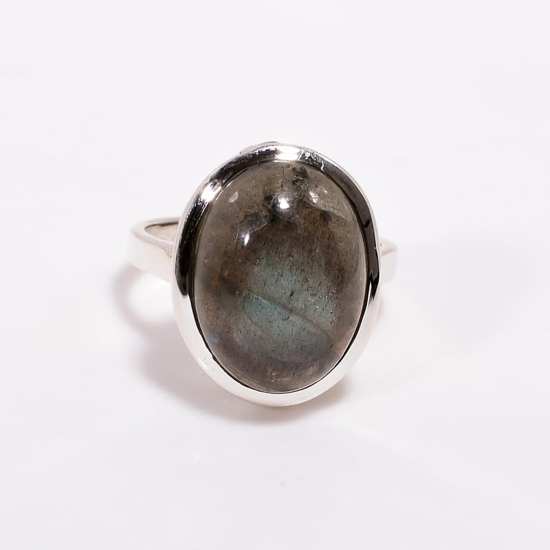 Bague de déclaration argent cabochon ovale labradorite naturelle - 3