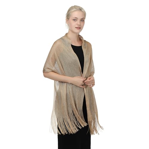 Women Metallic Shawl for Evening Dresses, Lightweight Wrap Scarf for Weddings and Special Occasions