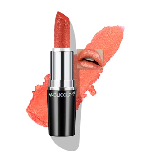 Anglicolor Pintalabios Coral Metallic Brillo,Barra De Labios Hidratante,Lipstick Brillante Textura Cremosa, Alta Pigmentación y Vegan - Cruelty Free (14 SUNRISE AT SEA, 4g)