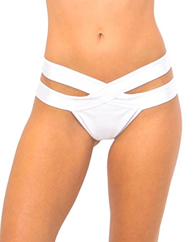 iHeartRaves Strappy Scrunch Back Rave Booty Shorts (Medium/Large, White)