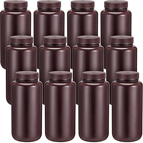 MANIKARN Amber Reagent Bottles 250ml (Set of 12) – wide Mouth Polypropylene Bottle | Leak-Proof, UV-Resistant Lab Containers for Chemicals & Sample Storage-image-1