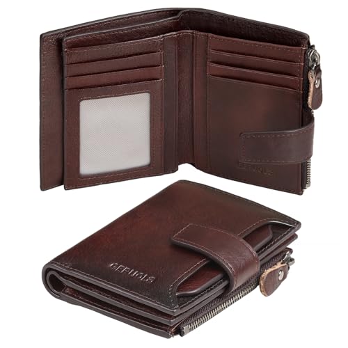 Wallet for Men Large Capacity Genuine Bifold Leather Men Wallets RFID Blocking,With amazing storage capacity,Can be Window pulled Up Wallet (Coffee)