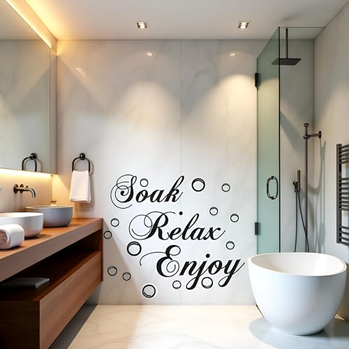 Black Bathroom Wall Decals Soak Relax Enjoy Stickers, Art Decal Quotes Stickers,Beautiful Art Words Decor for Home Bedroom Living Room Wall Sticker for Murals Room Decor (17.7x11.4 inch) - Image 4