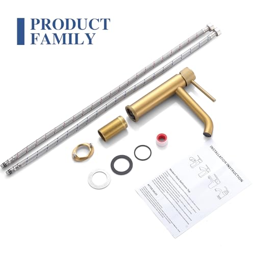 Wasserhahn Bad Waschtischarmatur Gold, Armatur Badezimmer mit Auslauf Höhe 105 mm, Einhebelarmatur Golden, Bad Mischbatterie Edelstahl