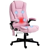 Vinsetto 6 Point Vibrating Massage Office Chair with Heat, Linen High Back Executive Office Chair with Reclining Backrest, Padded Armrests and Remote, Pink