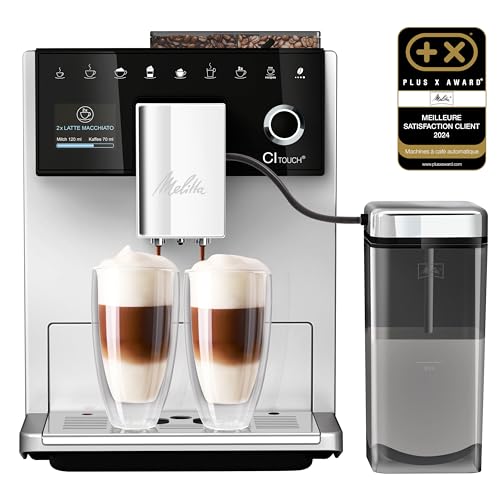 Melitta CI Touch Argent, Machine à Café à Grain avec Broyeur à Double Bac à Grains, Silencieuse, Fonction de Mémorisation My Coffee, Mode 1 à 2 Tasses, F630-101,1400W