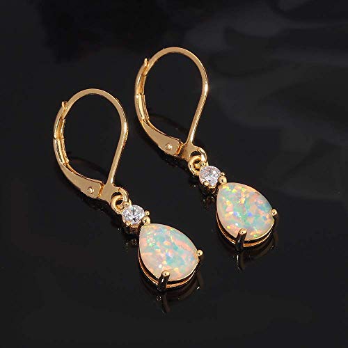 Cinily Small Gold Dangle Earrings Opal Leverback Drop Earrings For Women Girls 14K Yellow Gold Plated Teardrop Gemstone Earrings #TOP3