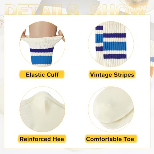 Image of American Trends Womens Novelty Striped Crew Socks Athletic Vintage Slouch Mid Calf Tube Socks