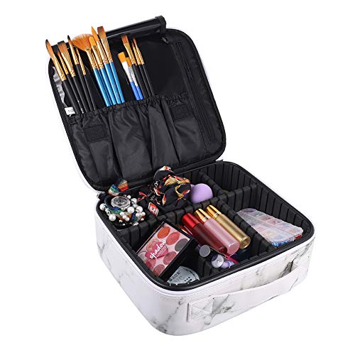 Thursday April Mochila de Maquillaje de Viaje de Mármol Bolsa de Almacenamiento Impermeable Organizadores Cosméticos Profesionales Grandes(Blanco)