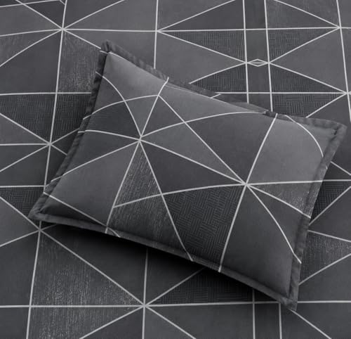 Image of Cotton Feel Glace Double Bed Fitted Bedsheet All Around Elastic King Size with 2 Pillow Covers (72 inch x 78 inch inches, Mystic Grey)