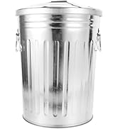 Kichvoe Galvanized Trash Can Metal Round Trash Can with Lid 8L Wastebasket Garbage Container Bin ...