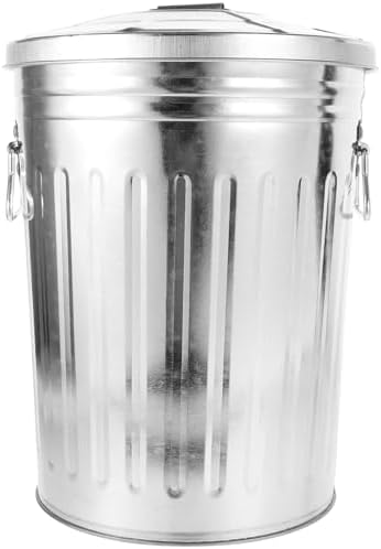 Kichvoe Galvanized Trash Can - 8L Metal Round Bin with Lid for Efficient Waste Management, Garbage and Recycling - Wastebasket Garbage Container for Home, Office, and Outdoor Use