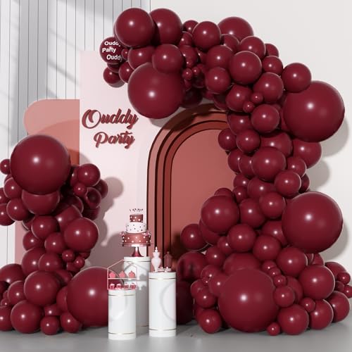 Image of Ouddy Party 129Pcs Burgundy Balloon Arch Garland Kit in 18 12 10 5 Inch | Different Sizes 6Pcs 18 inch Dark Red Maroon Latex Balloons for Birthday Fall Baby Shower Wedding Thanksgiving Party Decorations