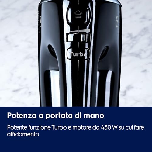 Electrolux EHM3310, sbattitore elettrico a mano 450 W, 5 velocità con avvio soft, fruste e ganci impastatori in acciaio inox, accessori lavabili in lavastoviglie, design compatto e potente - Immagine 2