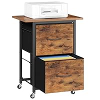 MAHANCRIS Rollcontainer mit Schubladen, Aktenschrank, Büroschrank, Druckerständer mit 2 Schubladen, mit Rollen, verstellbare Hängestange für Dokumente im A4-, Letter-Format, Dunkelbraun AFCHR5801