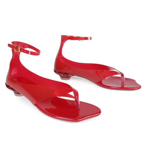 Image of Women's Flip Flop Kitten Heels - Jelly Thong Heeled Sandals with Clear Strap, Transparent Low Heel Mules, Stylish Thong Kitten Heels for Summer, Casual Dress Sandals