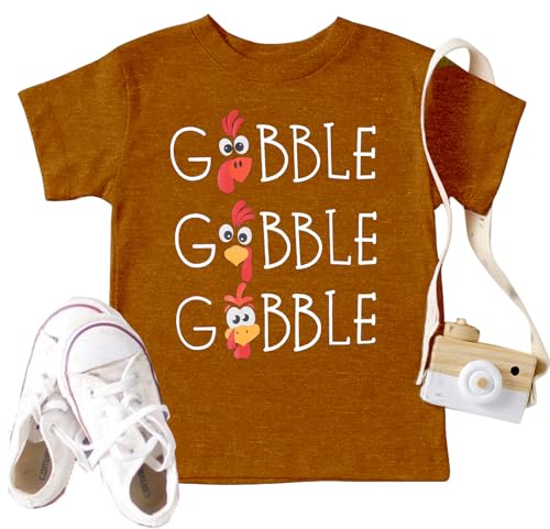 Thanksgiving Shirt Toddler Boys Girls Funny Turkey T-Shirt Kids Gobble Till You Wobble T-Shirt Thankful Grateful Tops