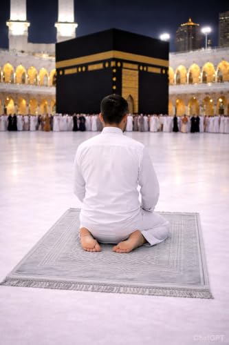 Image of Janamaz Prayer Mat Turkey Soft Velvet | Namaz Mat, Janimaz Namaz Aasan, Islamic Prayer Rug for Salah | 70x110 CM (Printed Grey1)