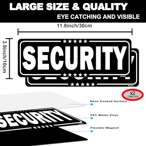 Image of Security Patrol Magnet for Car, Large Security Car Magnetic Signs, Reflective Vehicle Door Magnet for Professional Security Guard 11.8 inch * 3.9 inch (Black-Security-2 Pack)