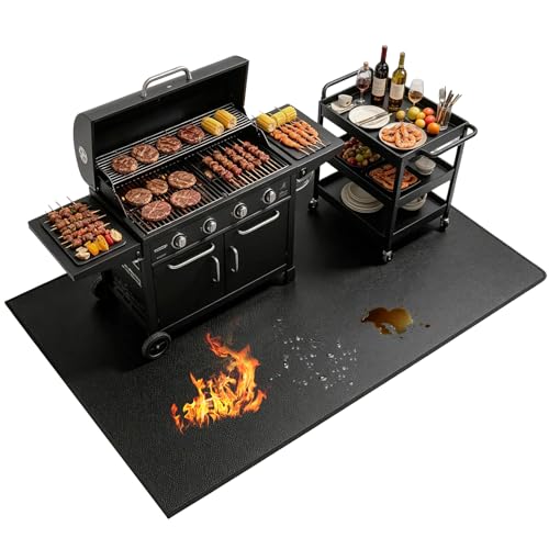 Rymtox Large 90 x 52 inches Under Grill Mats for Outdoor Grill | Double-Sided Fireproof | Waterproof | Oil-Proof | Easy to Clean | Indoor Fireplace/Fire Pit Mat | Premium BBQ Mat for Deck Patio Lawn