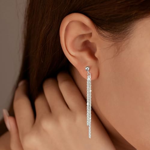 925 Sterling Silver Threader Tassel Chain Drop Dangle Earrings for Women Gold Sparkling Butterfly Birthstone Long Fringe Earring Bling Line Wedding Stud Earring Jewelry Christmas Gifts for Mom2