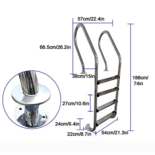 Escalera de piscina de acero inoxidable 4 pasos con peldaño antideslizante miniatura 3