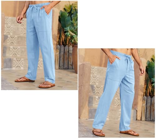 Image of Gafeng Mens Linen Pants Yoga Casual Beach Summer Harem Baggy Trousers