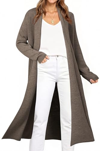 OUGES Women's Long Cardigan Wool Blend Oversized Sweaters Knit Open