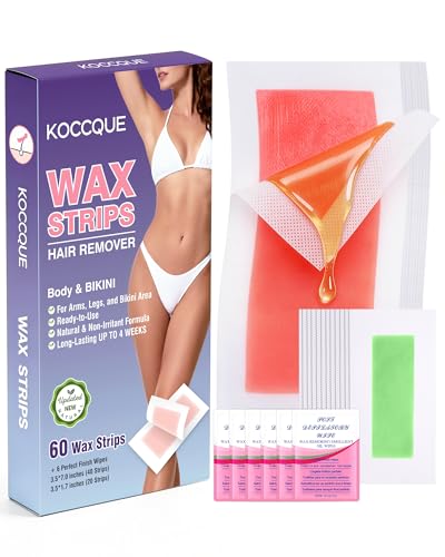 Wax Strips Waxing Kit for Women: Legs Arms Face Underarms Bikini & Facial Hair Removal | 60 Strips +...