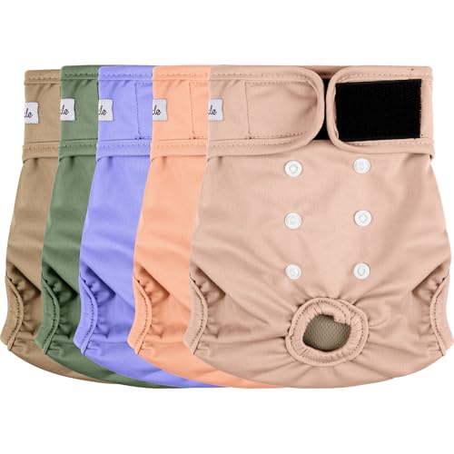 Image of Female Dog Diapers 5Pcs - Premium Reusable Diapers for Doggie in Heat - Highly Absorbent Dog Diapers Female for Pet Incontinence with Adjustable Snaps,S