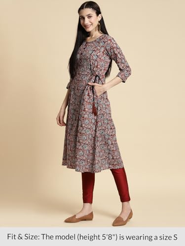 Image of rangita Women's Cotton Relaxed Fit Flared Calf Length Printed Kurti | Kurta