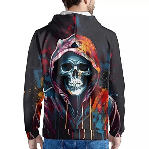 Gludear Mens Creative 3D Novelty Hoodies Cool Graphic Print Hoodie Pullover Sweatshirt,Skull Artistic,M #TOP1
