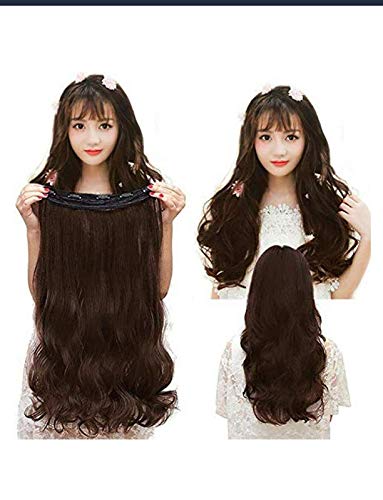 Image of Set of 1, Synthetic 24 inch 5ClipsBased Curly Wavy Hair Extension for Women (Natural Brown)