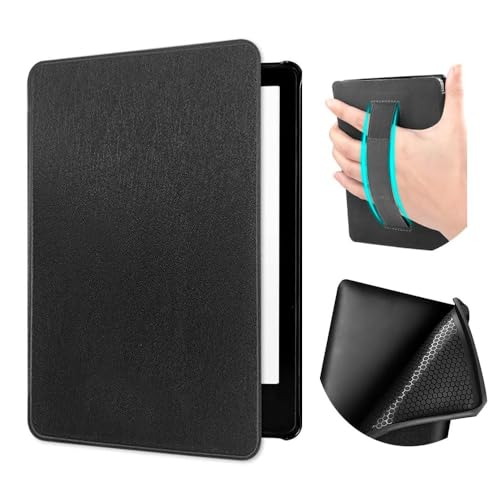 Custodia per Kindle Paperwhite e Kindle Colorsoft Signature Edition da 7 pollici, custodia protettiva in pelle TPU con cinturino da polso e funzione sleep/wake automatica, colore nero, per Kindle