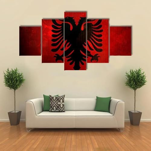 Affiche décoration murale drapeau Albanie style rétro en 5 sections