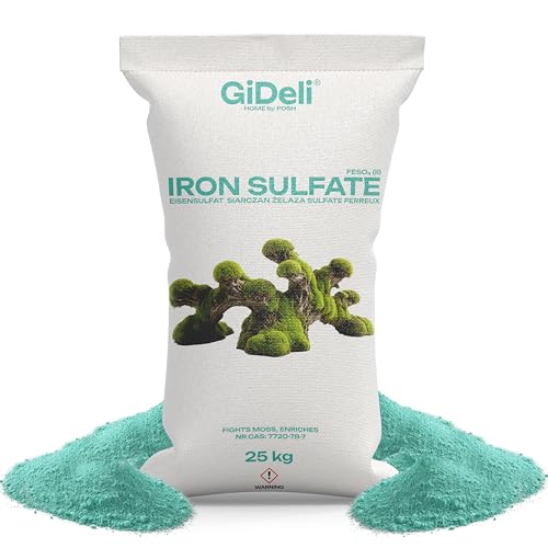 GiDeli Eisensulfat Heptahydrat 25kg - Eisendünger für Rasen Rhododendron & Hortensien - Dünger Garten Gegen Moos & Gelbe Blätter - Wasserlöslicher Rasendünger für Sattes Grün & Bodenverbesserung