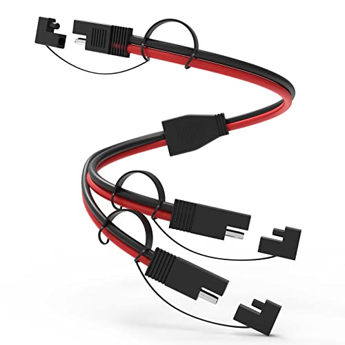 14AWG SAE Y Splitter Cable SAE Quick Disconnect Connector, DC Power Automotive Adapter 1 to 2 SAE to SAE Extension Cable for Solar Panel Battery Charger, 12 inch with Waterproof Caps