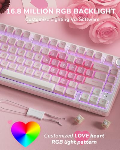 Image of RK ROYAL KLUDGE R75 Mechanical Keyboard Wired with Volume Knob, 75% Keyboard Gasket Mounted, Hot Swappable, Creamy Sound, MDA Profile, PBT Keycaps, Pink