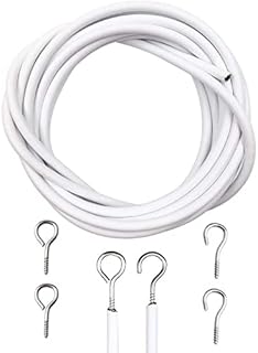 Net Curtain Wire and Hook Set - 3 Metre Curtain Wire Kit Includes 6 Eyes & 6 Hooks - Voile Wire Cable, Cut to Size, Perfect for Hanging Net Curtains & Pictures