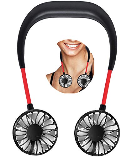 Portable Battery Operated Fan - Hand Free Neck Fan Personal USB Mini Rechargeable Wearable Neckband Fan with Dual Wind Head for Traveling Outdoor Office Room