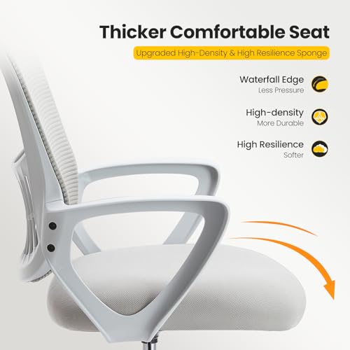 Image of Sweetcrispy Tall Drafting Desk Chair - Ergonomic High Stool Computer with Adjustable Height and Comfy Lumbar Support, Office Rolling Counter with Flixed Arms and Footrest, Grey